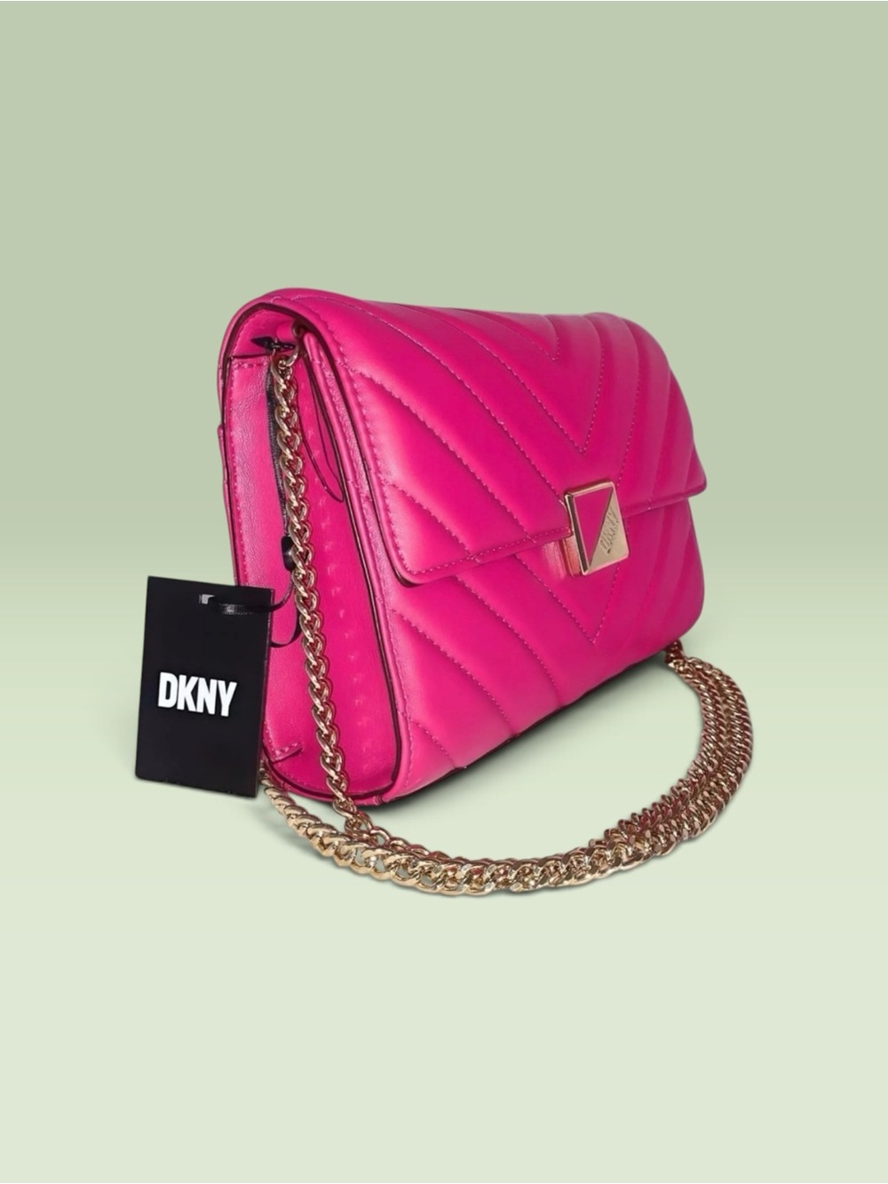 DKNY Devon Clutch Quilt Pink Gold Toned Chain Crossbody Bag - Picture 8 of 10
